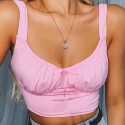 2020 cross border new European and American solid color open back summer vest women's 93223 open back bow pleated top
