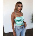 Europe and the United States summer new pure color women's sexy nightclub simulation silk suspender strap top bottom shirt 