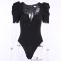 23028 European and American button one piece women's spring and summer 2020 foreign trade new pleated bubble sleeve cross border