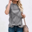 European and American clothing summer lace T-shirt summer short sleeve geometric stitching lace top
