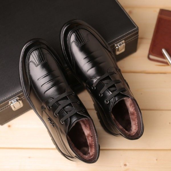 Cotton shoes men's new winter casual leather father's shoes middle-aged and elderly Plush warm cotton shoes non slip men's cotton shoes