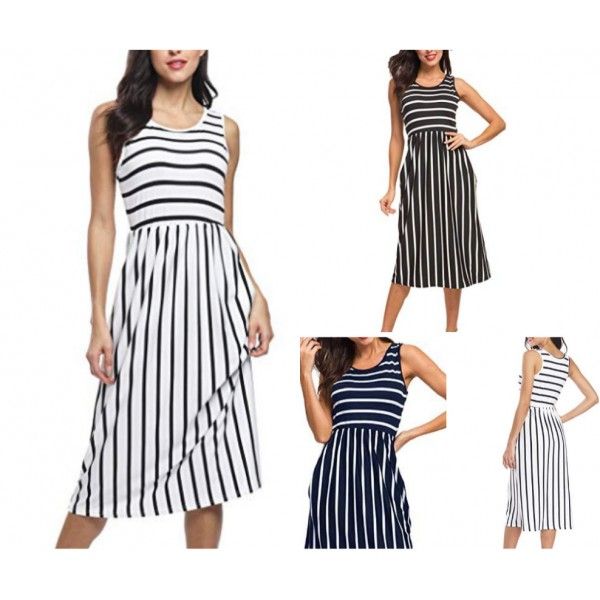 EBay Amazon wish cross border European and American women's summer stripe stitching dress