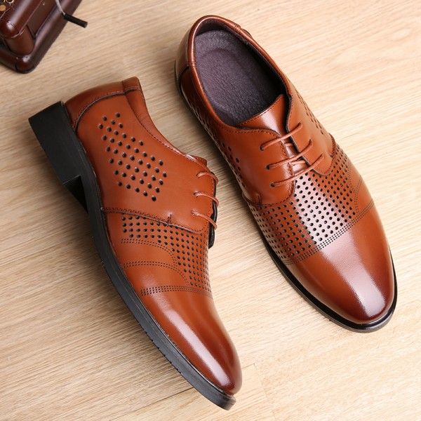 Summer hollow breathable sandal formal business casual men's shoes daily pointed Leather Men's hole shoes wholesale