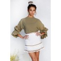 Sumitong new European and American foreign trade women's autumn solid color trumpet sleeve top is available 