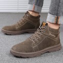 Men's cotton shoes new men's Plush casual cotton shoes youth fashion Martin boots men's leather high help tooling shoes