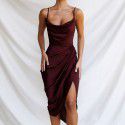Fashion sexy foreign trade split satin dress 21470s European and American slim temperament sexy suspender split skirt 