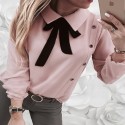 Amazon 2019 foreign trade new style celebrity style neckline color matching bow tie temperament shirt top women's wear