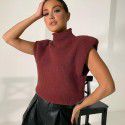 Foreign trade cross border autumn and winter new pure color woolen sweater 27458p sexy temperament high neck short sleeve sweater top female 
