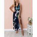 Cross border wish2018 Amazon European and American long skirt women's popular sexy V-neck split dress in stock 