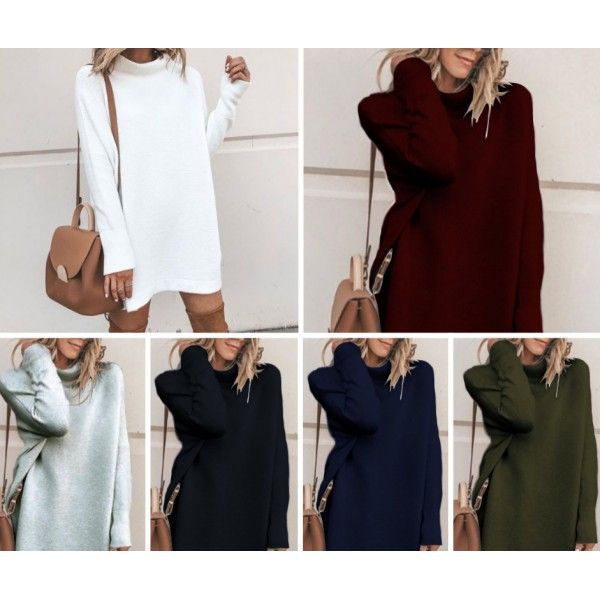 EBay express Europe women's autumn new high collar long sleeve loose and simple skirt