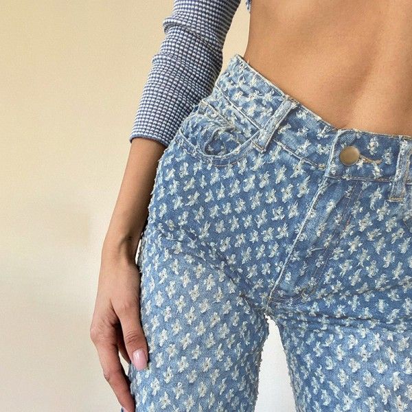 Europe and the United States 2020 autumn new slim women's casual pants 23459p personalized wash pattern jeans 