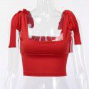 European and American foreign trade fashion autumn new solid color vest 93179 straight Gonny lace up square collar slim back 