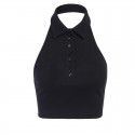 Cross border supply open back sleeveless vest women's 23119 foreign trade new cross border Lapel sexy button top 