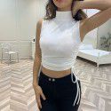 Europe and the United States 2020 foreign trade fashion new mini vest 28473p slim solid color round neck drawstring short vest for women 