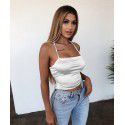 Europe and the United States summer new pure color women's sexy nightclub simulation silk suspender strap top bottom shirt 