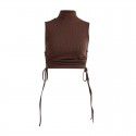 Europe and the United States 2020 foreign trade fashion new mini vest 28473p slim solid color round neck drawstring short vest for women 