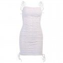 2020 foreign trade new drawstring Pleated Dress women's 23056 spring show chest sexy slim versatile hip skirt