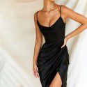 Fashion sexy foreign trade split satin dress 21470s European and American slim temperament sexy suspender split skirt 
