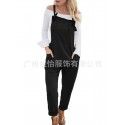 Europe and the United States in the summer of 2018 loose casual pocket belt pants women's large one-piece pants