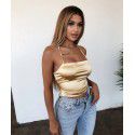 Europe and the United States summer new pure color women's sexy nightclub simulation silk suspender strap top bottom shirt 