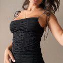 2020 foreign trade new drawstring Pleated Dress women's 23056 spring show chest sexy slim versatile hip skirt