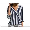 New fall 2018 eBay Amazon European and American women's long sleeve V-neck stripe women's Shirt Top