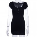 Cross border new button short sleeve hip skirt 80066 European and American new sexy women's short sleeve dress hair 