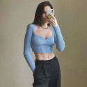 European and American fashion autumn new long sleeve slim top women's 23222p sexy peach heart V-Neck Sweater