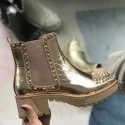 Cross border women's shoes autumn and winter thick heel round head short boots mirror stone grain foreign trade large Martin boots manufacturers direct sales
