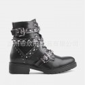 Autumn and winter cross border women's boots European and American rivet large size women's boots low thick leisure middle tube cross strap Martin boots children