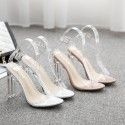 New one line buckle film transparent crystal high heel sandals for European and American foreign trade in 2019
