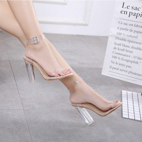 35-42 size 2017 quick sale tongkan Ye foreign trade new European and American transparent thick heel high heel PVC sandals large size