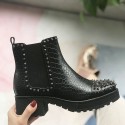 Cross border women's shoes autumn and winter thick heel round head short boots mirror stone grain foreign trade large Martin boots manufacturers direct sales