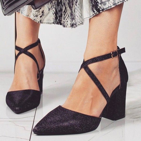 Cross border foreign trade Europe and America sexy solid color thick heel cross strap high heel shoes pointed Sequin BLING buckle sandals