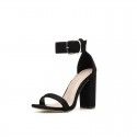 35-42 large size shoes European and American black thick heeled one line buckle high heeled versatile sandals 331-8 in stock