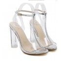 35-42 size 2017 quick sale tongkan Ye foreign trade new European and American transparent thick heel high heel PVC sandals large size