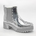Cross border women's shoes autumn and winter thick heel round head short boots mirror stone grain foreign trade large Martin boots manufacturers direct sales