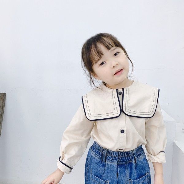 New autumn children's wear 2020 girls' Navy big Lapel shirt 20121