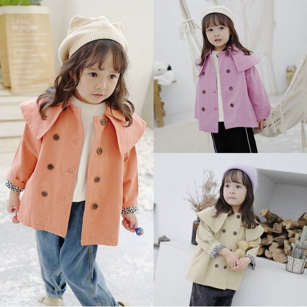 2020 children's clothing autumn and winter new girls' Korean candy color double breasted coat windbreaker 19821 