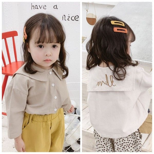 2020 autumn children's new girls' Autumn embroidered Big Lapel autumn shirt 19017 