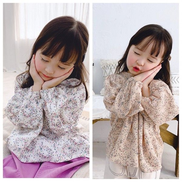 2020 spring children's clothing new girls' Korean floral bubble sleeve shirt 20152 