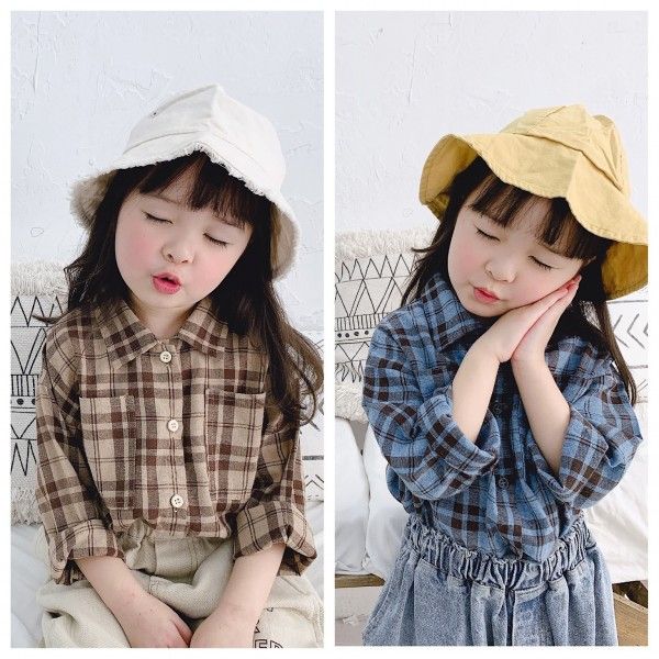 Children's autumn new 2020 children's Korean version Lapel Plaid long sleeve shirt 20166