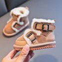Baby snow boots baby soft soled walking shoes 1-3 years old boys' casual cotton shoes with plush and thickened winter girls' fashion 