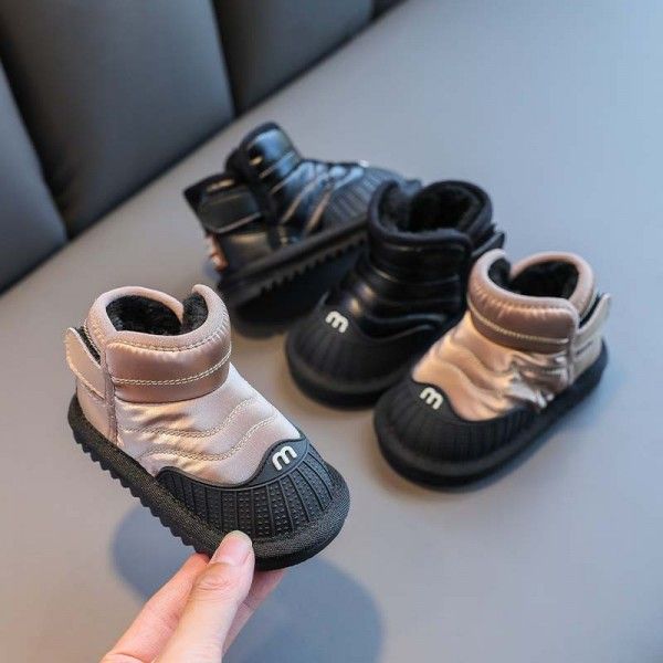 Girls' snow boots winter Plush warm cotton shoes 1-3 years old boys' waterproof children's shoes baby soft soled walking shoes 