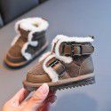 Baby snow boots baby soft soled walking shoes 1-3 years old boys' casual cotton shoes with plush and thickened winter girls' fashion 