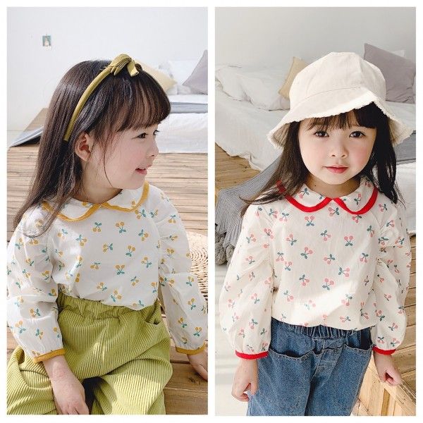 2020 children's autumn new products girls' Korean autumn Lapel floral shirt 20155