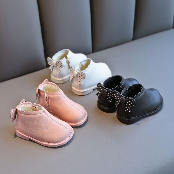 2020 winter new girls' short boots Plush 0-3 year old girls' princess shoes children's Martin boots 2 cotton shoes