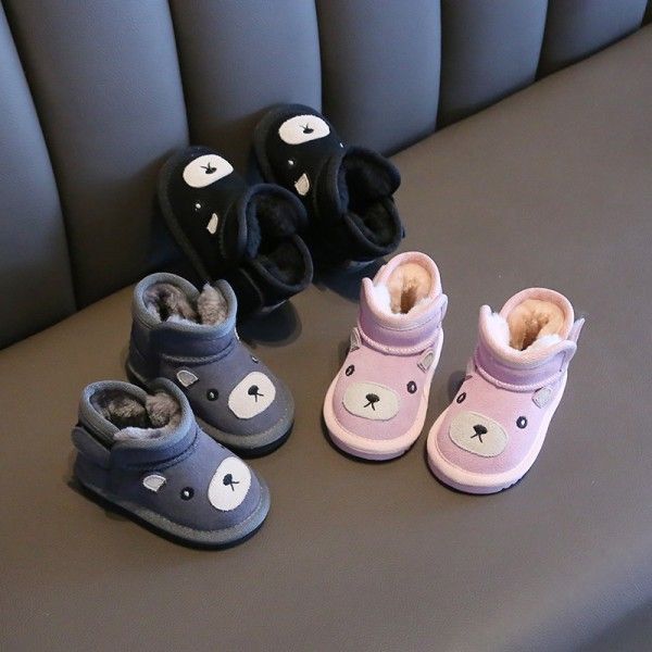 Children's snow boots 1-3 years old men's Plush children's soft soled cotton shoes children's leather boots 2 years old women's walking shoes