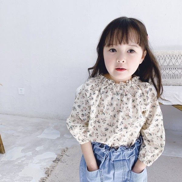 2020 children's autumn new products girl's autumn long sleeve shirt with broken flower fungus edge 20169