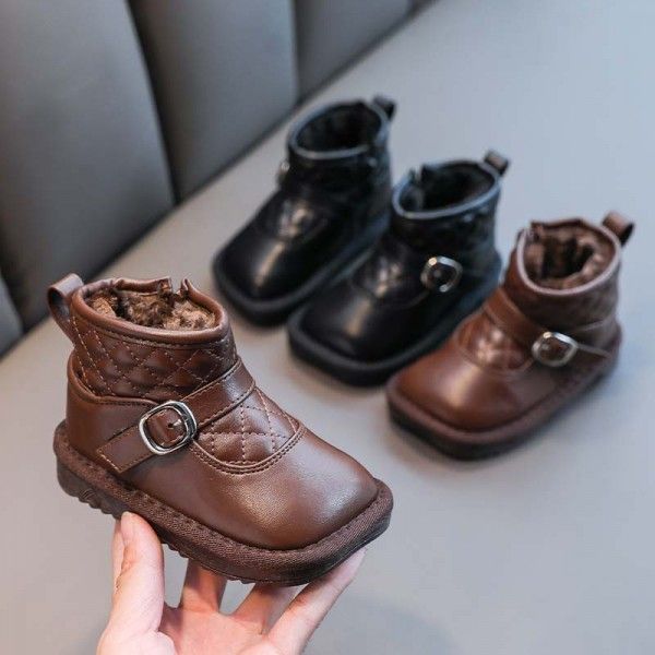 Winter 2020 new small partial snow shoes waterproof and antiskid girl's short boots plush and thickened children's cotton shoes